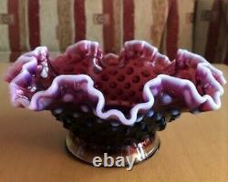 Vintage Genuine Fenton Hobnail Glass Plum Opalescent Epergne