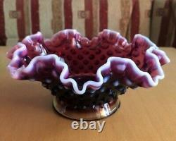 Vintage Genuine Fenton Hobnail Glass Plum Opalescent Epergne