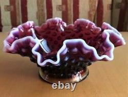 Vintage Genuine Fenton Hobnail Glass Plum Opalescent Epergne