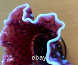 Vintage Genuine Fenton Hobnail Glass Plum Opalescent Epergne