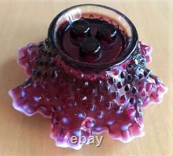 Vintage Genuine Fenton Hobnail Glass Plum Opalescent Epergne