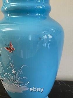 Vintage Gorgeous Victorian Opaline Art Glass Urn Vase with Enamel Decoration