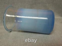 Vintage Hand Blown Lipped Cylinder Shaped Blue Opalescent Art Glass Vase