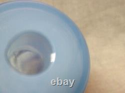 Vintage Hand Blown Lipped Cylinder Shaped Blue Opalescent Art Glass Vase