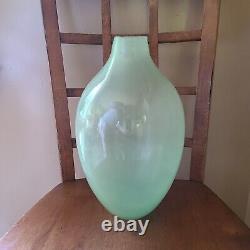 Vintage Hand Blown Opaline Celedon Jade Art Glass Vase 12 1/2