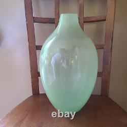 Vintage Hand Blown Opaline Celedon Jade Art Glass Vase 12 1/2