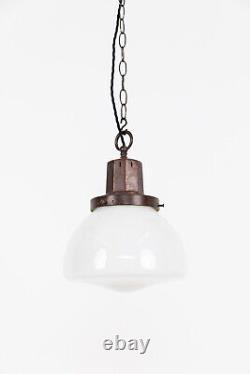Vintage Industrial Art Deco Benjamin Church Opaline Glass Pendant Lamp Light