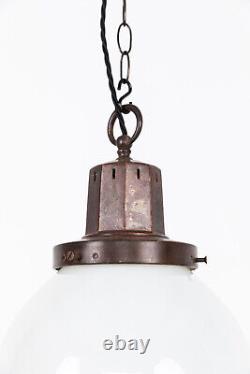 Vintage Industrial Art Deco Benjamin Church Opaline Glass Pendant Lamp Light
