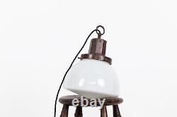 Vintage Industrial Art Deco Benjamin Church Opaline Glass Pendant Lamp Light