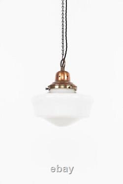Vintage Industrial Art Deco Church Opaline Glass Pendant Lamp Light
