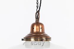 Vintage Industrial Art Deco Church Opaline Glass Pendant Lamp Light