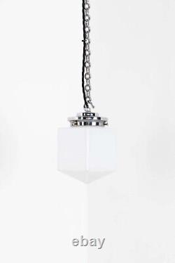 Vintage Industrial Art Deco Hexagonal Opaline Glass Pendant Lamp Light