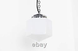 Vintage Industrial Art Deco Hexagonal Opaline Glass Pendant Lamp Light