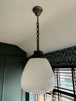 Vintage Industrial Art Deco Tulip Opaline Glass Pendant Lamp Light