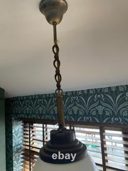 Vintage Industrial Art Deco Tulip Opaline Glass Pendant Lamp Light