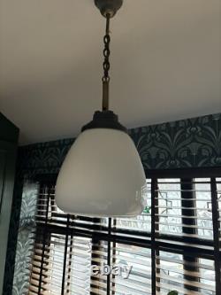 Vintage Industrial Art Deco Tulip Opaline Glass Pendant Lamp Light