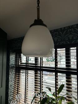 Vintage Industrial Art Deco Tulip Opaline Glass Pendant Lamp Light