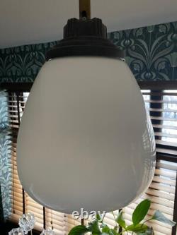 Vintage Industrial Art Deco Tulip Opaline Glass Pendant Lamp Light