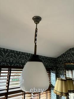 Vintage Industrial Art Deco Tulip Opaline Glass Pendant Lamp Light