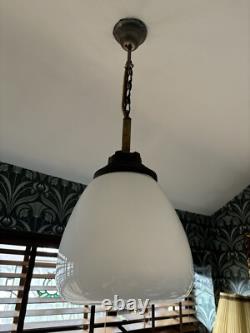 Vintage Industrial Art Deco Tulip Opaline Glass Pendant Lamp Light