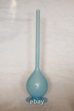 Vintage Italian Blue Opaline Bud Stem Vase 35cm 13.8in MCM 70s Footed