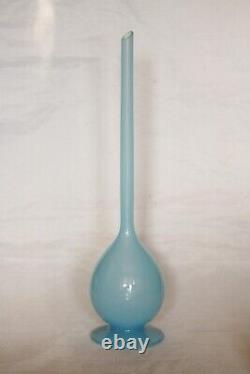 Vintage Italian Blue Opaline Bud Stem Vase 35cm 13.8in MCM 70s Footed