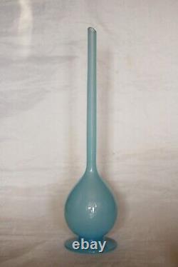 Vintage Italian Blue Opaline Bud Stem Vase 35cm 13.8in MCM 70s Footed