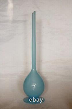 Vintage Italian Blue Opaline Bud Stem Vase 35cm 13.8in MCM 70s Footed