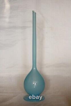 Vintage Italian Blue Opaline Bud Stem Vase 35cm 13.8in MCM 70s Footed