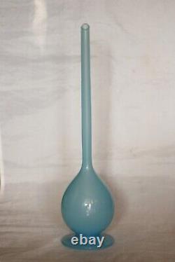 Vintage Italian Blue Opaline Bud Stem Vase 35cm 13.8in MCM 70s Footed