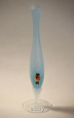 Vintage Italian Blue Opaline Bud Stem Vase Italy LG label 24cm 9.4in 030