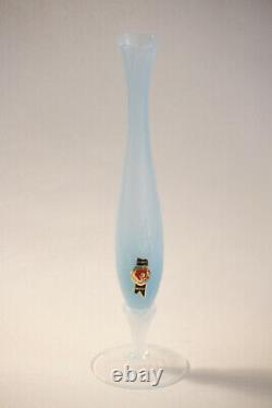 Vintage Italian Blue Opaline Bud Stem Vase Italy LG label 24cm 9.4in 030