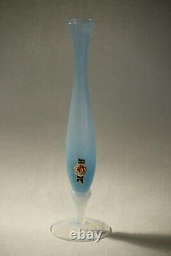 Vintage Italian Blue Opaline Bud Stem Vase Italy LG label 24cm 9.4in 030