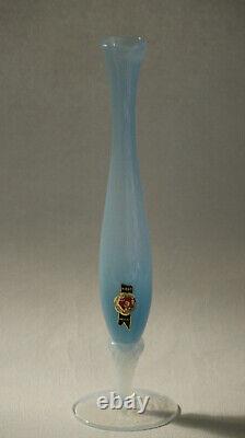 Vintage Italian Blue Opaline Bud Stem Vase Italy LG label 24cm 9.4in 030