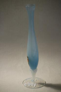 Vintage Italian Blue Opaline Bud Stem Vase Italy LG label 24cm 9.4in 030