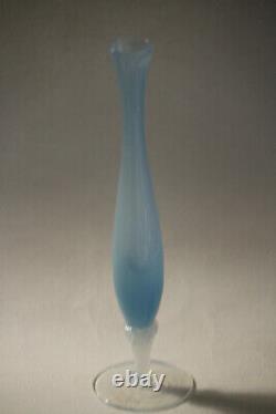 Vintage Italian Blue Opaline Bud Stem Vase Italy LG label 24cm 9.4in 030