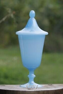 Vintage Italian Blue Opaline Drageoir Candy Jar on Foot Murano 31cm 12.2in MCM