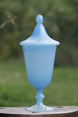 Vintage Italian Blue Opaline Drageoir Candy Jar on Foot Murano 31cm 12.2in MCM