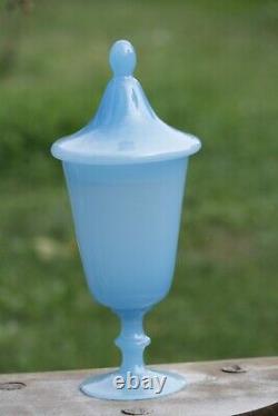 Vintage Italian Blue Opaline Drageoir Candy Jar on Foot Murano 31cm 12.2in MCM