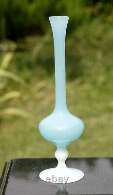 Vintage Italian Blue Opaline Footed Vase 70s 26cm 10.2in Empoli Murano