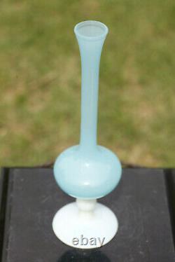 Vintage Italian Blue Opaline Footed Vase 70s 26cm 10.2in Empoli Murano