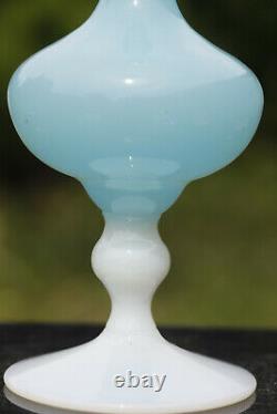 Vintage Italian Blue Opaline Footed Vase 70s 26cm 10.2in Empoli Murano