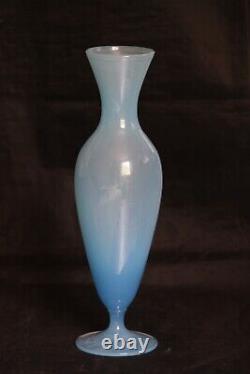 Vintage Italian Blue Opaline Glass Footed Vase 70s 24,5cm 9.6in Murano