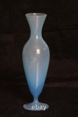 Vintage Italian Blue Opaline Glass Footed Vase 70s 24,5cm 9.6in Murano