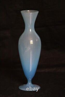 Vintage Italian Blue Opaline Glass Footed Vase 70s 24,5cm 9.6in Murano