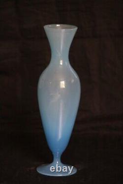 Vintage Italian Blue Opaline Glass Footed Vase 70s 24,5cm 9.6in Murano