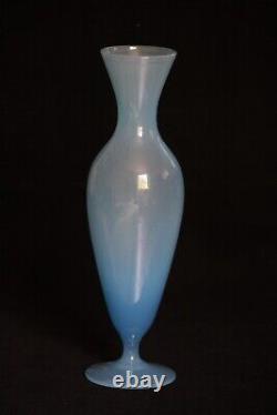 Vintage Italian Blue Opaline Glass Footed Vase 70s 24,5cm 9.6in Murano