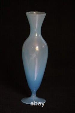 Vintage Italian Blue Opaline Glass Footed Vase 70s 24,5cm 9.6in Murano