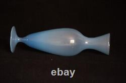 Vintage Italian Blue Opaline Glass Footed Vase 70s 24,5cm 9.6in Murano