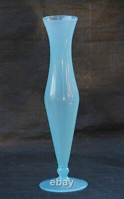 Vintage Italian Blue Opaline Glass Footed Vase 70s 25cm 9.85in Murano Rare Shape